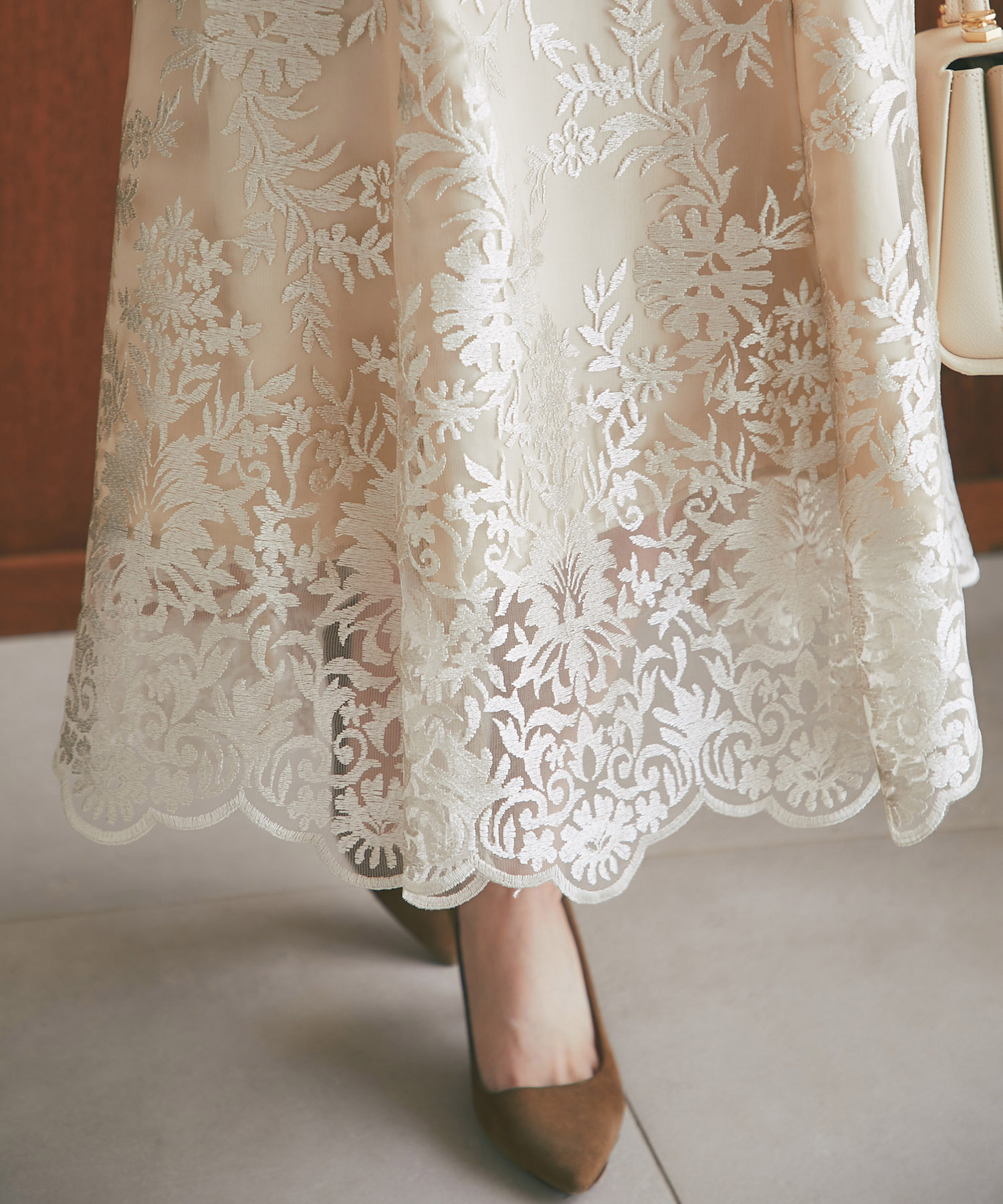 取り外し可能な立体フラワー襟付きレースワンピース【areesia