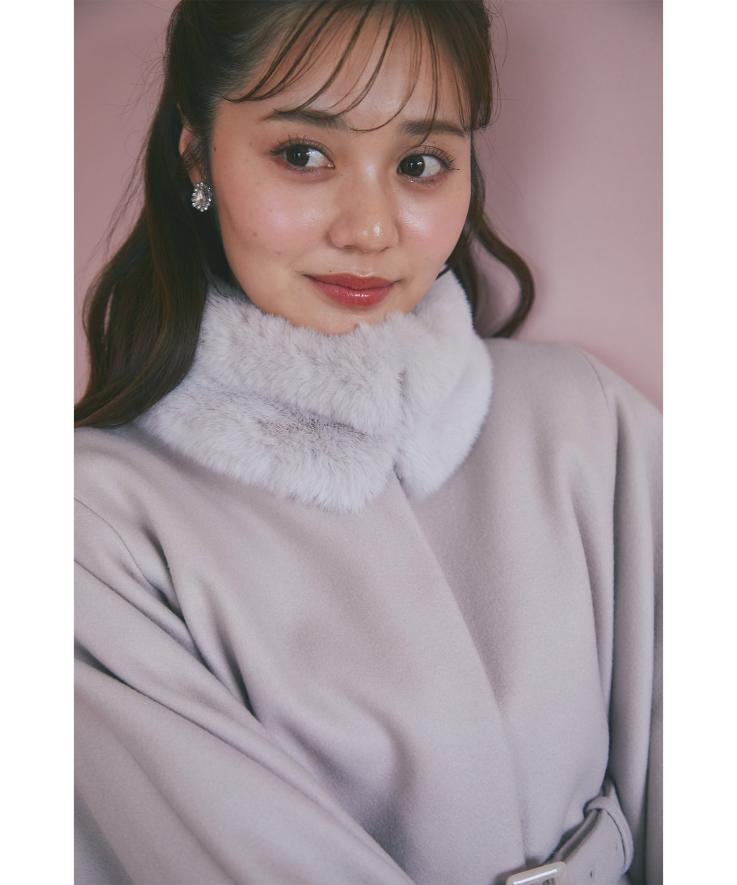 2WAYファー＆ベルト付きケープライクコート【sandina サンディナ