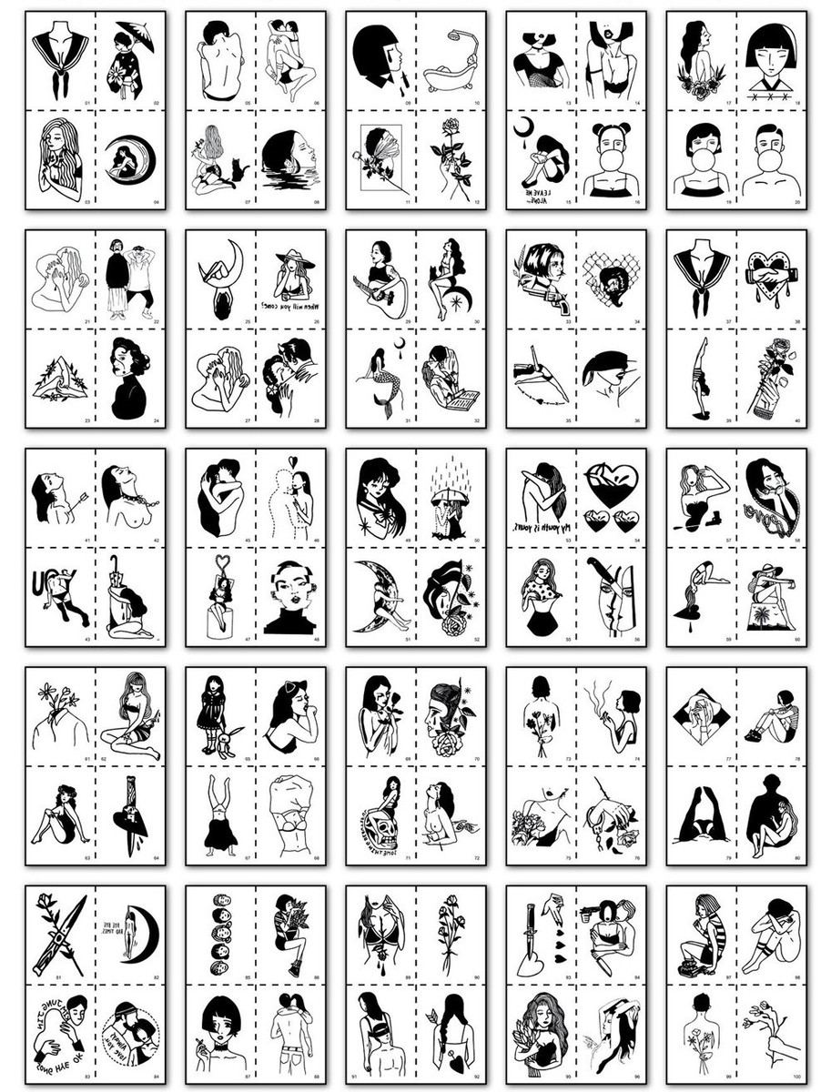 Tochno タトゥーシール 100枚セットkoreanデザイン 韓国 イラスト おしゃれ かわいい ステッカー 刺青シール ハロウィン 最新アイテム