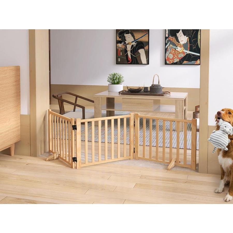 木製犬用ゲートペットフェンス、折り式バリア、ペット用家具フェンス 、安全柵 小型犬 中型犬 脱走防止 ガード 飛び出し防止 多頭飼い|江熊商事
