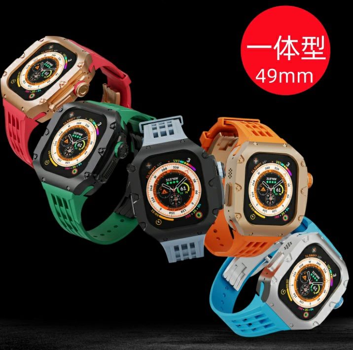 【送料無料】アップルウォッチ バンド Apple Watchh ultra カバー ベルト ケース 一体型 49mm シリコン ステンレス セット おしゃれ 防