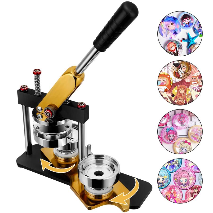 缶バッジマシーン 缶バッジ製造機 新型回転ステージ DIYバッジマシン (25/58/75mm)3サイズ選択可能 58mmバッジ素材 100個付き 手芸 手作