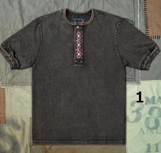 この肌目はクセになる～ヴィンテージ仕様模様 ヘンリー TEE ティーシャツ 半袖 C印字機 S～XXL 綿織物 無地 刺しゅう 花柄 洋芥子 Tシャツ・カットソー-トップス