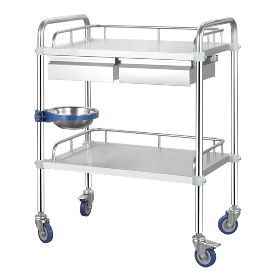 ステンレス製 医療用ワゴン 介護カート 2段 クリニックカート キャスター付き 耐荷重100KG 多機能 回診車 介護用ワゴン 引き出し付き 15,606円