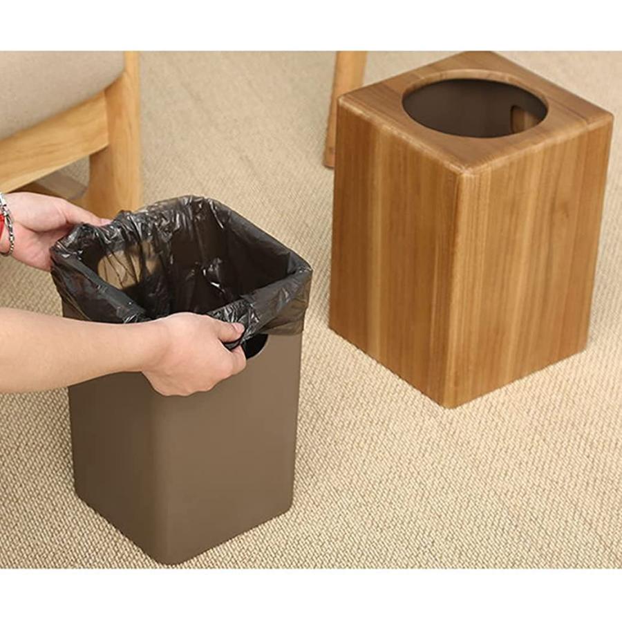 8Lゴミ箱チークゴミ箱キッチンゴミ箱木製四角いゴミ箱リビングルーム用プラスチック製インナーシリンダー付きオフィスバスルームベッド