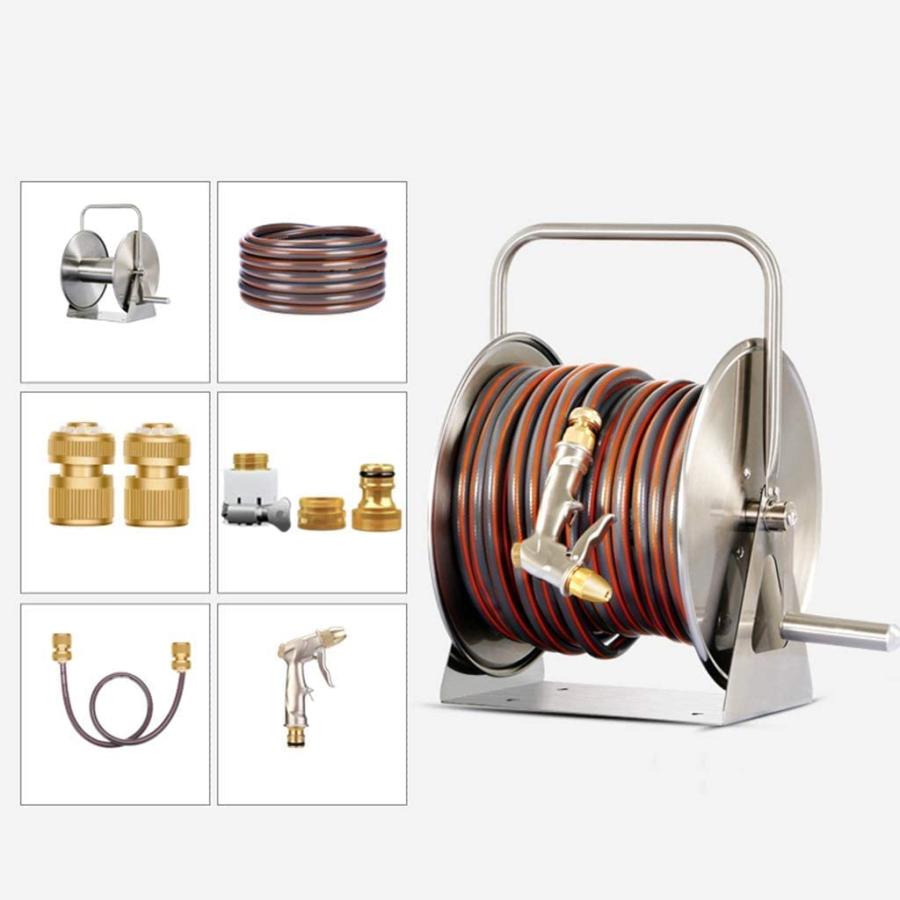 導管木管 Hose Reels 10m 15m 20m 30m 40m 50m ステンレス鋼鋼 ホースリールオーガナイザー 高圧 散水ホースウォーターガンセット 収