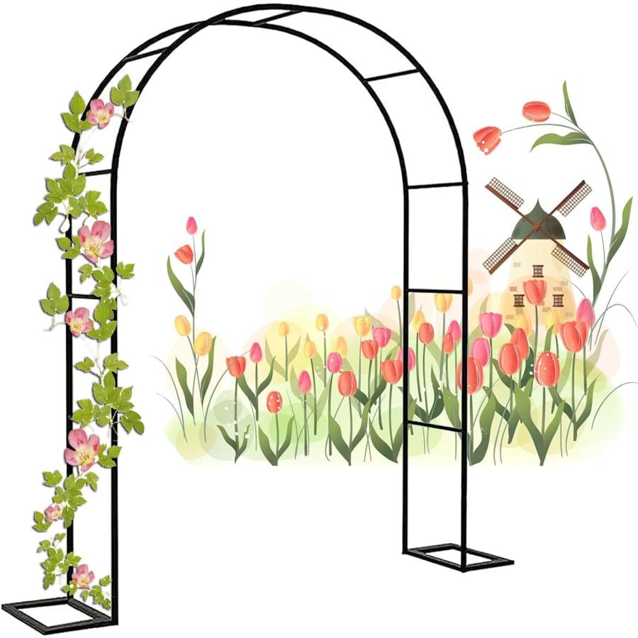 大型屋外 パーゴラアーチ、ガーデンアーチ ベース付き、植物を登るため 金属製のローズアーチ、芝生の裏庭パーティー装飾結婚式アーチ