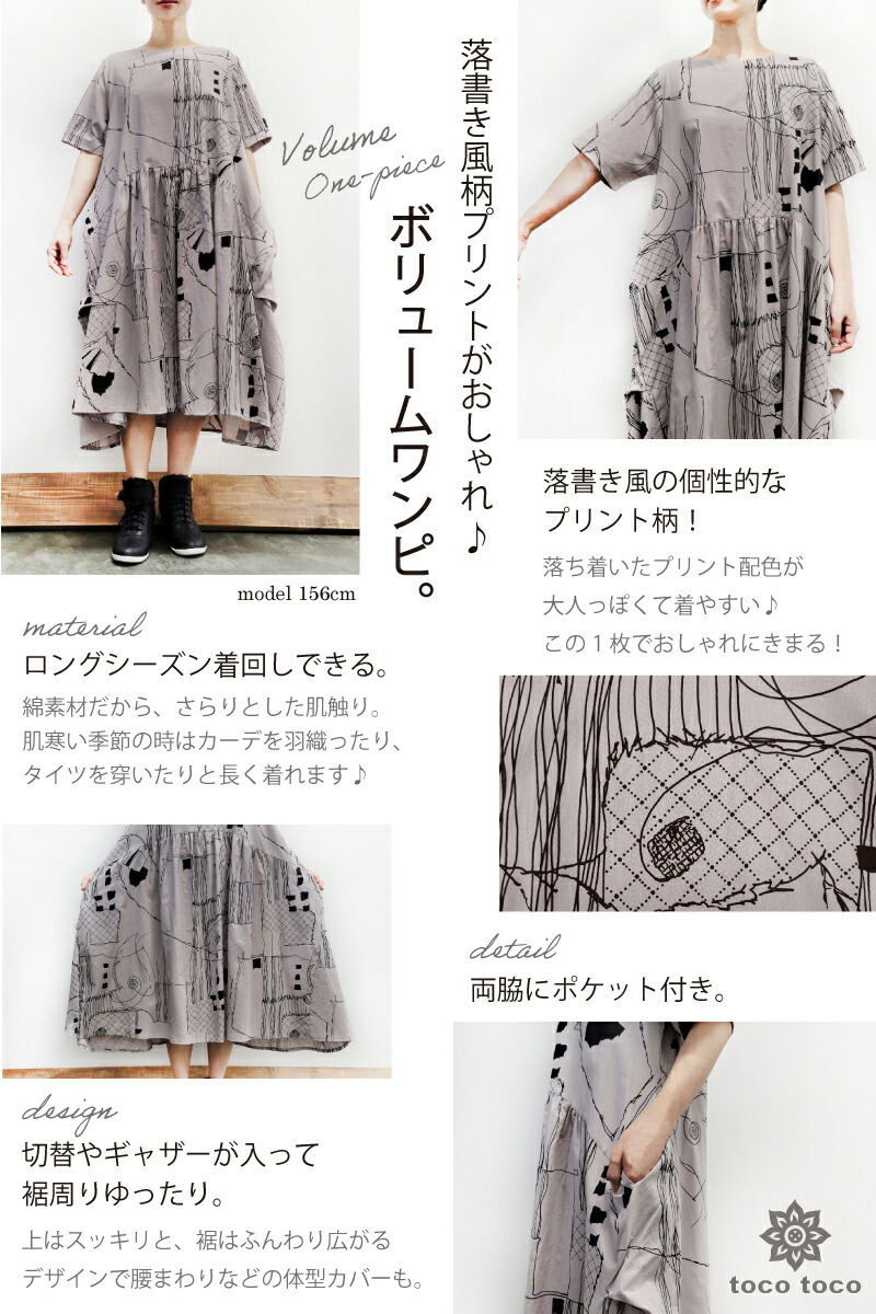 落書き風柄プリントがおしゃれ ボリュームワンピ Rvcconst Com