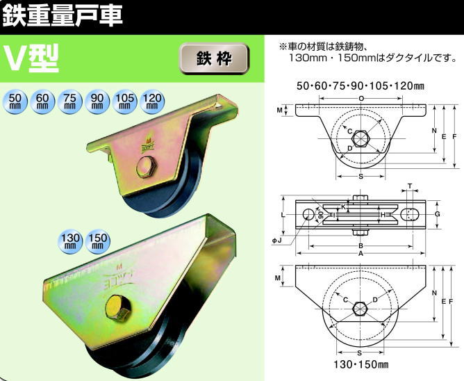 ヨコヅナ 鉄重量戸車 車のみ 150mm V JHP-1505 1個：セミプロＤＩＹ店