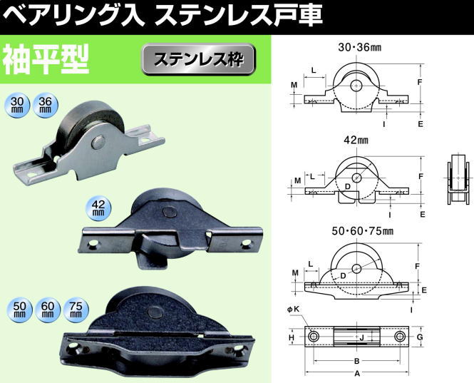 ヨコヅナ ベアリング入 ステンレス戸車 平型 ステンレス枠 36mm SBS