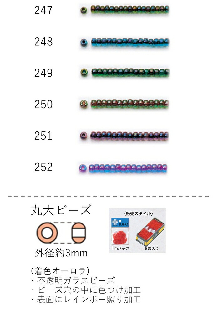 丸大ビーズ 着色オーロラ 糸通し30m箱 約14,400粒 NO.247 248 249 250 251 252 トーホービーズ公式 【メーカー直送】 丸大ビーズ 着色オーロラ 糸通し30m箱 約14,400粒 NO.247 248 249 250 251 252 トーホービーズ公式 【メーカー直送】
