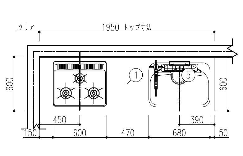 市場 壁付I型 間口195cm奥行60cm高さ85cm 開き扉プラン ウォールユニット無 3口コンロ レンジフード システムキッチン 食器洗い乾燥機無