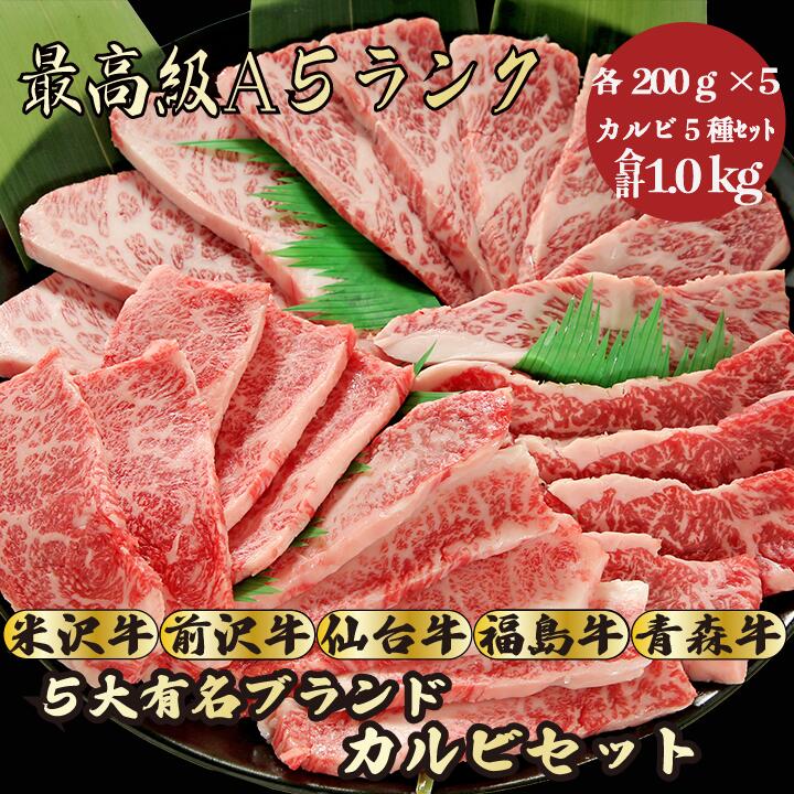 【お歳暮・冬ギフト カルビ5種セット 合計1kg / ギフト】｜黒毛和牛 高級肉｜年末年始の贈り物に最適 贈答用 内祝い お祝い