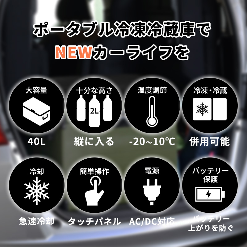 ポータブル冷蔵庫 RELICIA 車載冷凍冷蔵庫 容量40L 小型 冷凍庫 車載