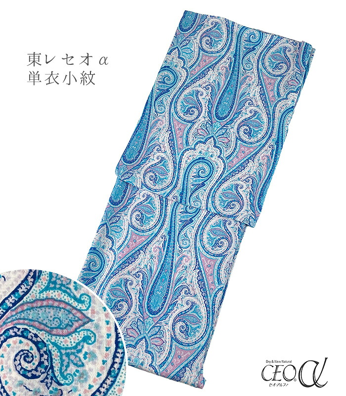 【 単衣 仕立済み 】SOULEIADO ソレイアード 東レセオα単衣小紋（グランカシミール：水色） （フリーサイズ） レディース 日本製 34,320円