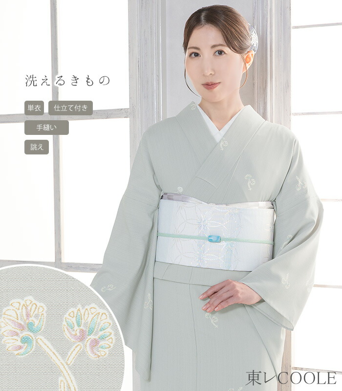 【 単衣 仕立付き 】 都粋オリジナル東レクールイーすずやか小紋（葵：銀鼠）（手縫い）（別誂え） レディース 日本製
