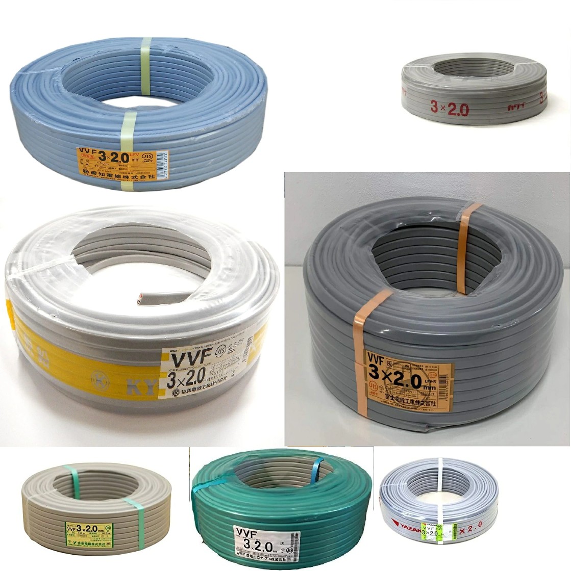 VVF2.0-3CGライン VVF2.0-3CGライン 600V VVF 3C X 2.0mm Gライン(黒・白・緑) 100m