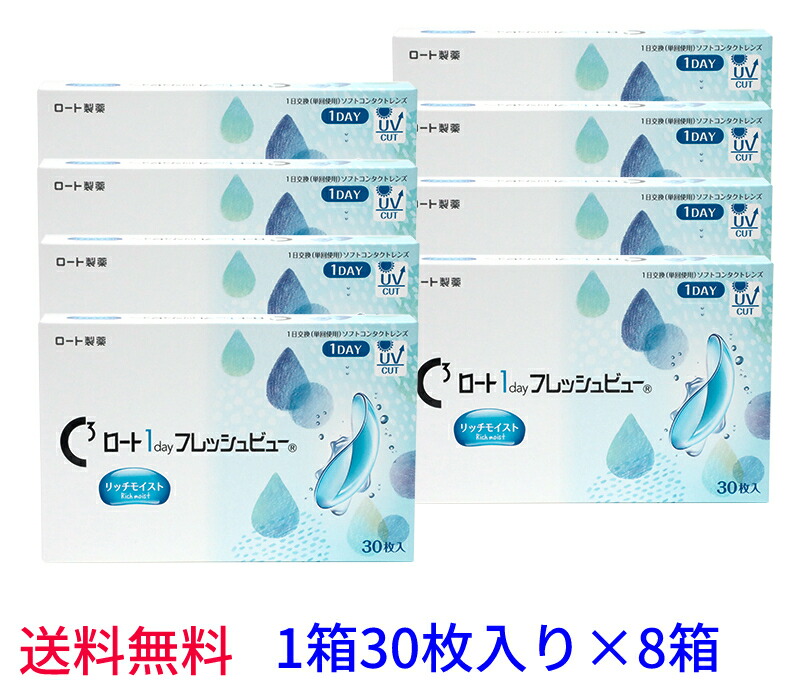【8箱書き割り貨物輸送無料】ロート ワンデーフレッシュビューリッチモイスト【30枚入×8箱】1day 近眼用 まとめ買い Rich Moist