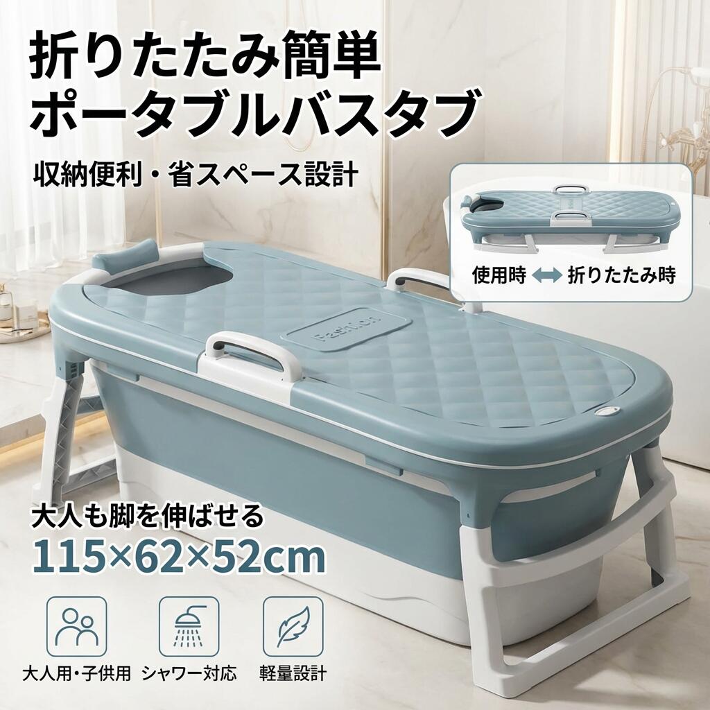 【折り畳み簡単 収納便利】ポータブルバスタブ 大人用 子供用 折りたたみ式浴槽 簡易風呂 浴槽 風呂桶 シャワー対応 滑り止め 軽量 省スペース 持ち運び キャンプ アウトドア ポイント消化 プレゼント ギフト 人気 おすすめ 新生活 母の日 父の日 誕生日
