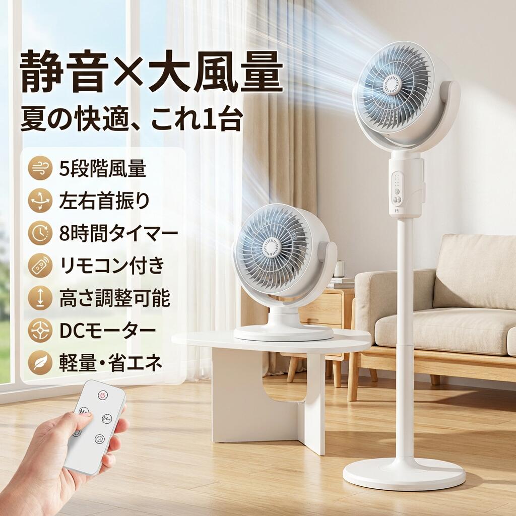 【静音×大風量】卓上扇風機 小型 USB充電式 リビング扇風機 サーキュレーター DCモーター 5段階風量 左右首振り リモコン付き タイマー 省エネ ホワイト 軽量 防災用 夏用 ポイント消化 プレゼント ギフト 人気 おすすめ 新生活 母の日 父の日 誕生日