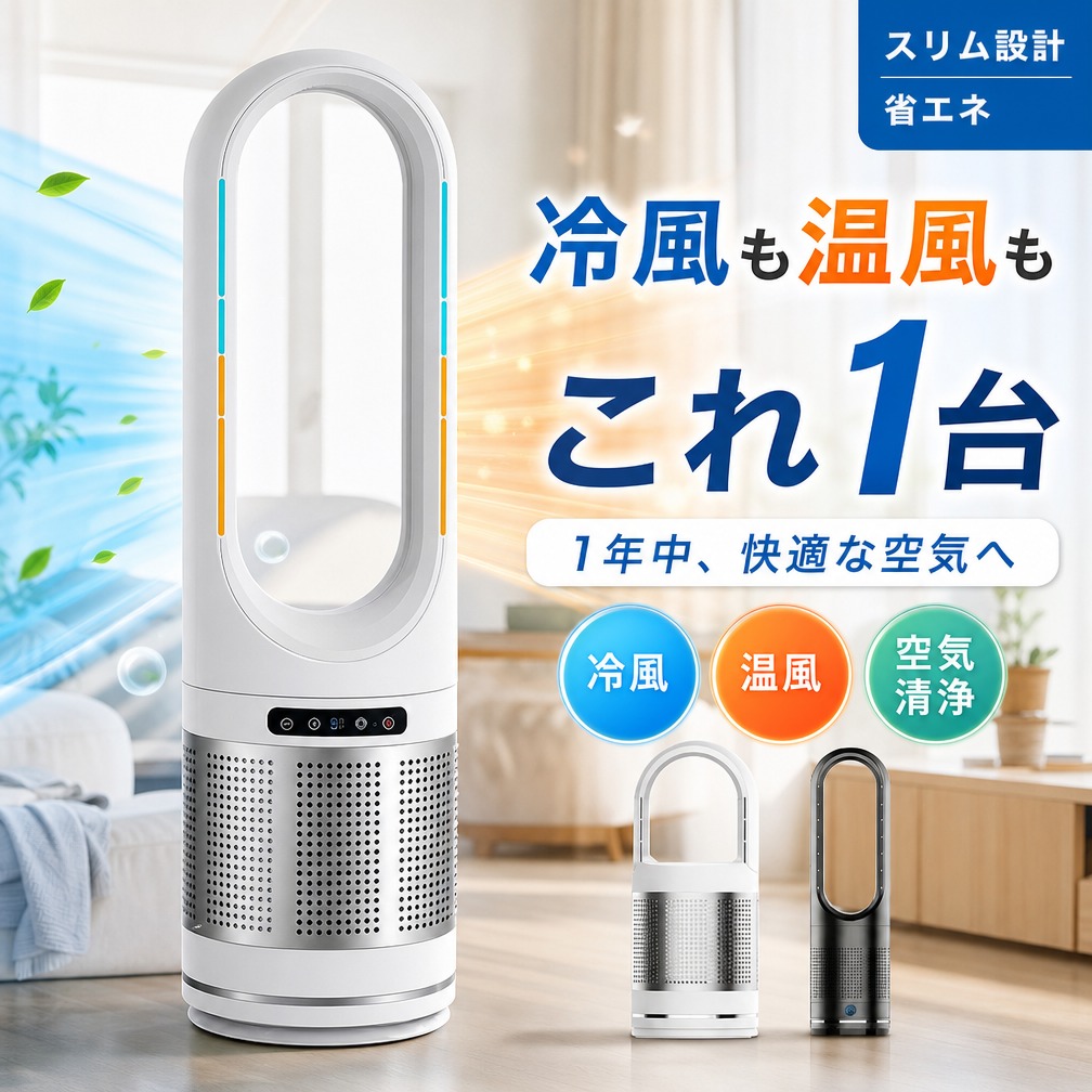 【冷風も温風もこれ1台】冷暖兼用 冷風機 セラミックファンヒーター 空気清浄機 UV タワーファン 羽なし 扇風機 サーキュレーター スリム 縦型 寝室 タイマー リモコン付き 省エネ 転倒自動オフ 風量調節 ポイント消化 プレゼント ギフト 人気 おすすめ 新生活 母の日 父の日｜トウカイショップ