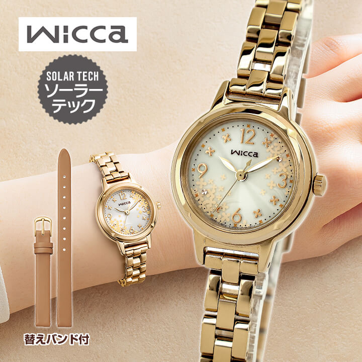 お値下げしました❣️Wicca ゴールド アナログ時計 ストーン付き kp3-627-91_1.jpg