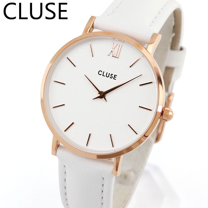 感謝価格 Cluse クルース Minuit ミニュイ 33mm Cl レディース 腕時計 革ベルト レザー 白 ホワイト ピンクゴールド ローズゴールド 就職祝い 入学祝い 娘 女子 中学生 高校生 母の日 誕生日プレゼント 女性 彼女 友達 ギフト 海外モデル ブランド ブランド