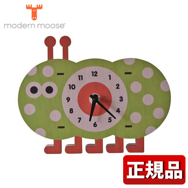 Modern ブランド ポイント10倍 6 29 動物インテリア 寝具 収納 Moose 緑 ホワイト 掛け時計 11 59まで 白 緑 モダンムース 壁掛け 壁掛け グリーン 時計 掛け時計 Modern Moose モダンムース Pc039 緑 グリーン いもむし ドット ポップ バルトバーチ木材