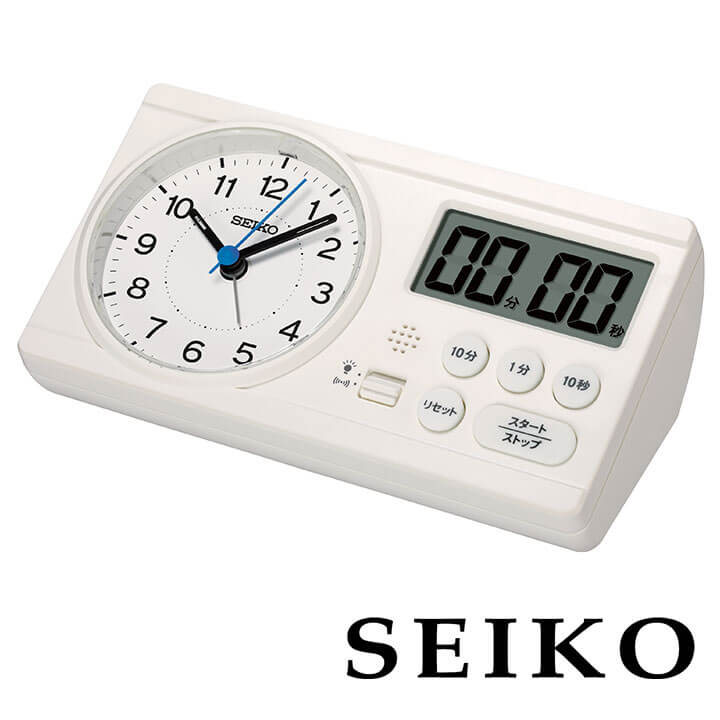 SEIKO セイコークロック タイマー付き 時計 受験 置時計 学習時計 目覚まし時計 KR521W アナログ ストップウォッチ スイープセコンド 学習タイマー 勉強タイマー ホワイト 白 勉強 試験 小学生 小学校 中学生 中学校 高校生 高校 大学