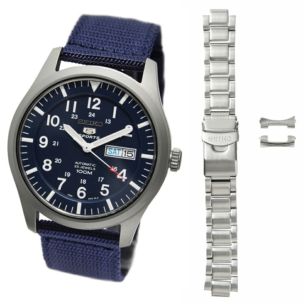 [10年保証] [セット商品] [セイコーインポート] [逆輸入品] SEIKO5 SNZG11K1 と SEIKO5 純正ミリタリー用 22mmメタルベルト の2点セット [簡易パッケージ品]