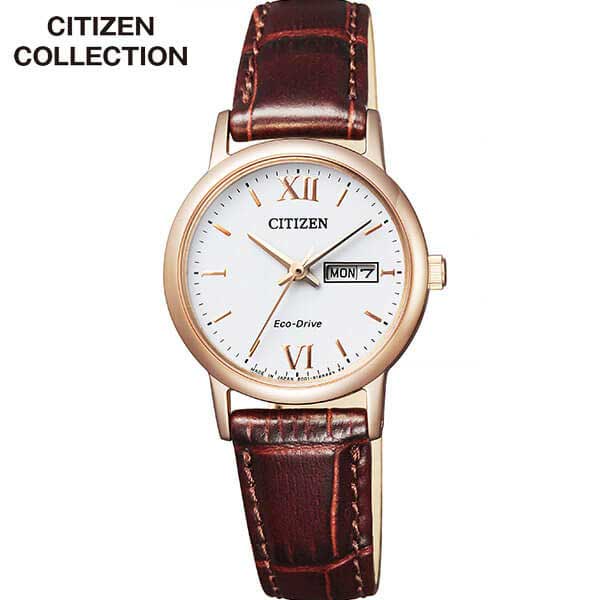 受賞店舗 Citizen Collection シチズンコレクション Ew3252 07a 国内正規品 レディース 腕時計 ウォッチ 革 レザー バンド エコドライブ ソーラー アナログ ブラウン ホワイト ゴールド 就職祝い 入学祝い 母の日 誕生日プレゼント 女性 彼女 女友達 ギフト 時計 新