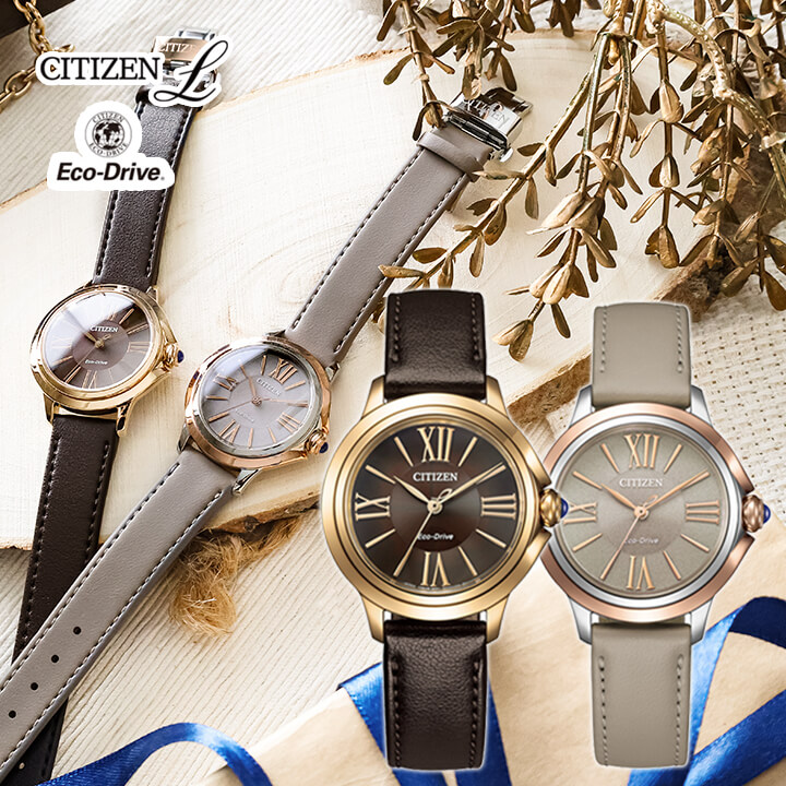 シチズン エル CITIZEN L シチズン エル ROUND Collection L-SELECT EM1163-09X EM1166-01Z アナログ ピンクゴールド ベージュ 金 ゴールド 茶 ブラウン 国内正規品 レディース