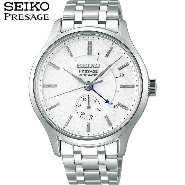 数量限定 特売 豆皿付き Seiko セイコー Presage プレザージュ ベーシックライン メンズ 腕時計 メタル 機械式 メカニカル 自動巻き 白 ホワイト 銀 シルバー 就職祝い 入学祝い 卒業祝い 息子 男子 誕生日プレゼント 男性 彼氏 旦那 夫 社会人 友達 ギフト