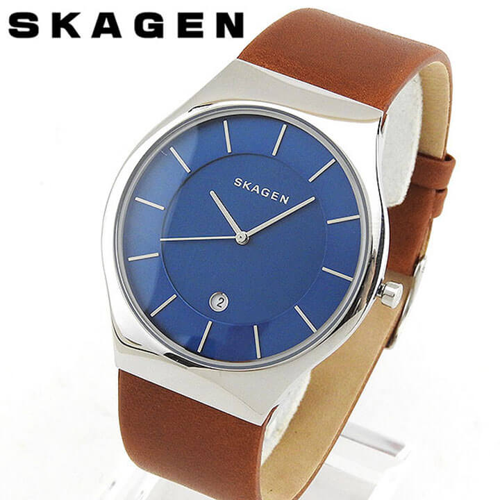 SKAGEN スカーゲン SKW6160 海外モデル メンズ 腕時計 ウォッチ 革ベルト レザー クオーツ アナログ 青 ネイビー 茶