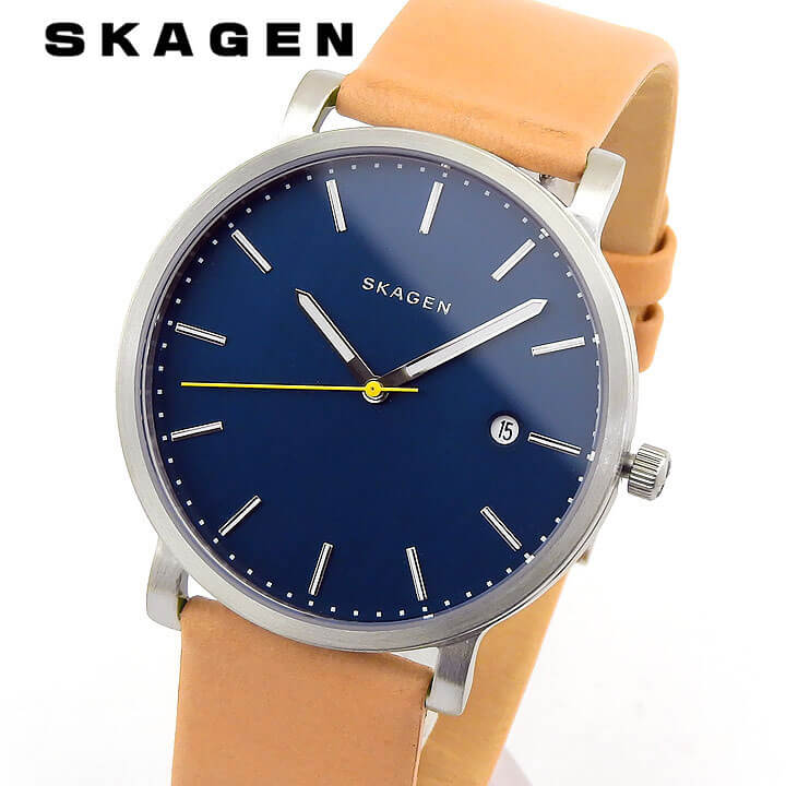 Skagen スカーゲン Hagen ハーゲン メンズ 腕時計 革ベルト レザー カレンダー アナログ 青 ネイビー ライトブラウン Skw6279 海外モデル 中学生 高校生 誕生日プレゼント 男性 彼氏 旦那 夫 友達 息子 ギフト Agam Tavniyot Co Il