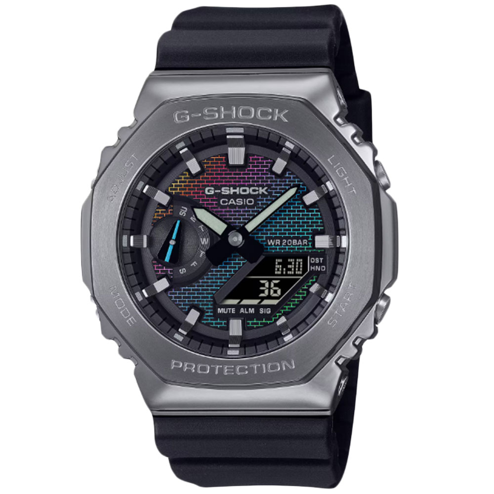 CASIO G-SHOCK GM-2100BRW-1A アナデジ クオーツ G-STEEL　GM-2100シリーズ　レンガ壁パターン　レインボー メンズ 腕時計 プレゼント ギフト 1年保証 送料無料