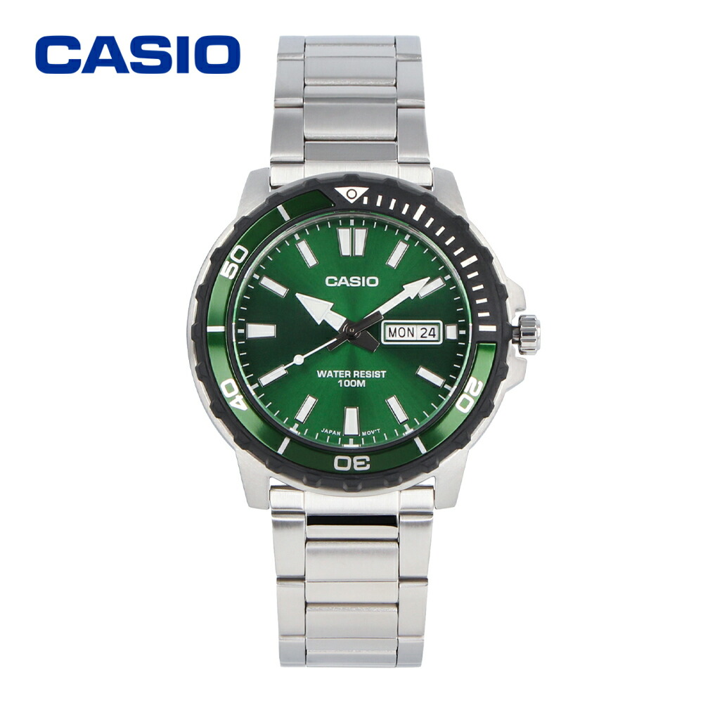 CASIO カシオ カシオスタンダード チープカシオ 腕時計 メンズ 防水 クオーツ アナログ 3針 アルミニウム メタル シルバー グリーン ブラック MTD-125D-3A｜時計倉庫TOKIA
