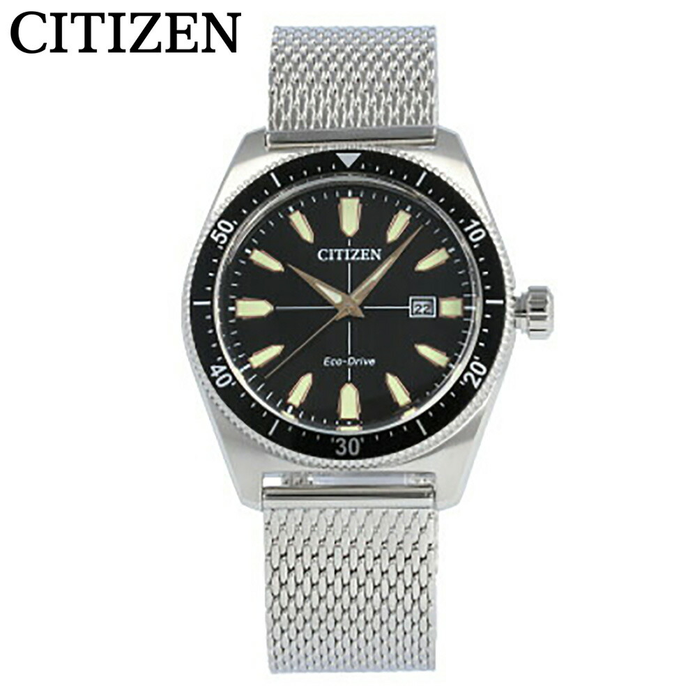 Citizen シチズン 腕時計 時計 メンズ アナログ ソーラー エコドライブ Eco Drive 3針 スポーティー デイ 日付 海外モデル ビジネス 仕事 就活 防水 ステンレス メタル メッシュ シルバー 銀 ブラック 黒 Aw1590 55e プレゼント ギフト 1年保証 送料無料
