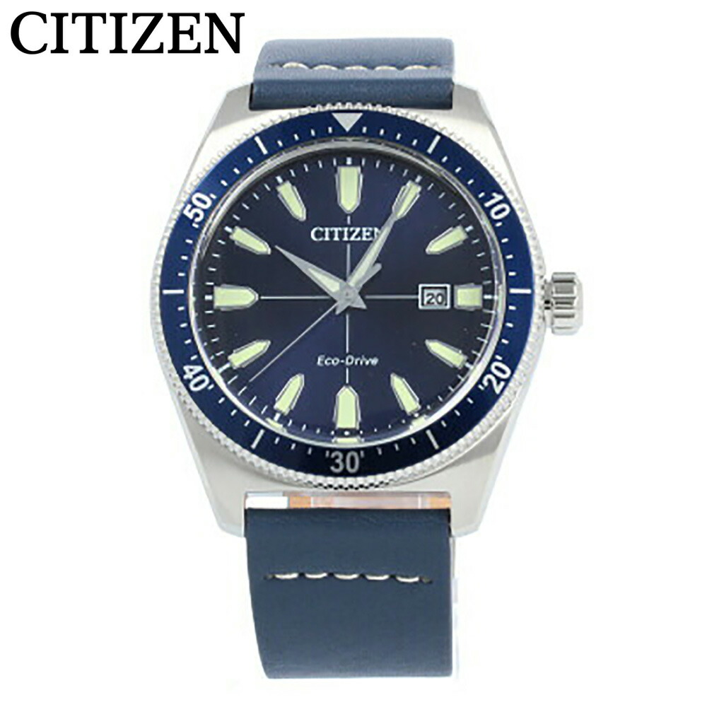 １着でも送料無料 Citizen シチズン 腕時計 時計 メンズ アナログ ソーラー エコドライブ Eco Drive 3針 スポーティー デイ 日付 海外モデル ビジネス 仕事 就活 防水 レザー 革 ブルー 青 シルバー 銀 Aw1591 01l プレゼント ギフト 1年保証 時計倉庫tokia が大