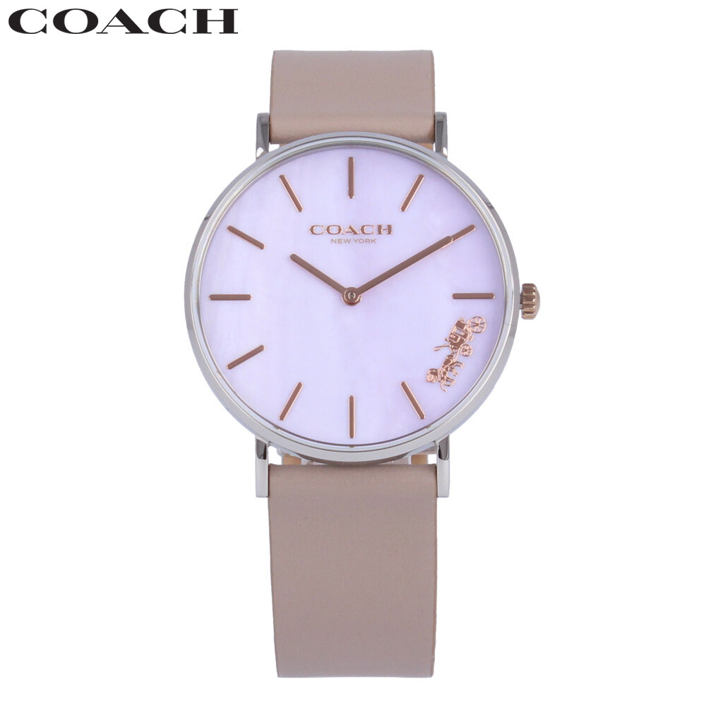 COACH コーチ PERRY ペリー腕時計 時計 レディース クオーツ 2針 レザー グレージュ シルバー シェル パープル 14503245プレゼント ギフト 1年保証 送料無料|時計倉庫TOKIA