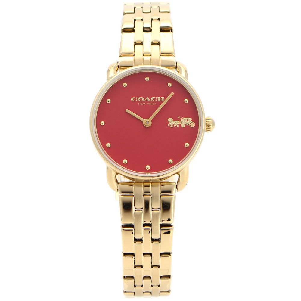 COACH コーチ 14504445 アナログ クオーツ ELLIOT エリオット 赤文字盤 ステンレスベルト　ゴールド　28mm レディース 腕時計 プレゼント ギフト メーカー2年保証 送料無料