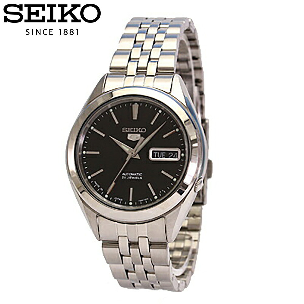 SEIKO セイコー SEIKO5 セイコーファイブ腕時計 メンズ アナログ 自動巻き オートマティック 日本製 デイデイト 就活 防水 メタル ブレス ブラック シルバー SNKL23J｜時計倉庫TOKIA