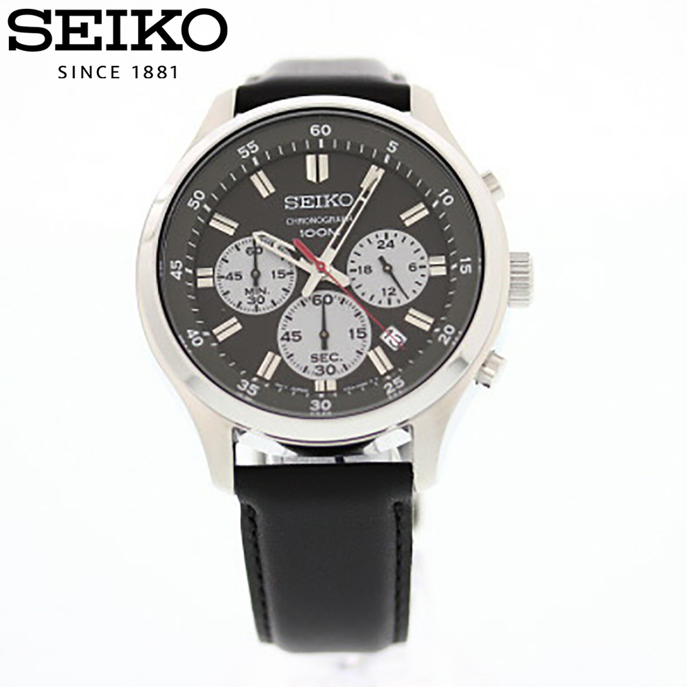 人気カラーの エントリー 3 980円以上ご購入でポイント2倍 4 28 1 59まで Seiko セイコー 腕時計 時計 メンズ アナログ クオーツ クロノグラフ スポーティー ビジネス 仕事 就活 防水 レザー 革 ブラック 黒 シルバー 銀 Sks595p プレゼント ギフト 1年保証 時計