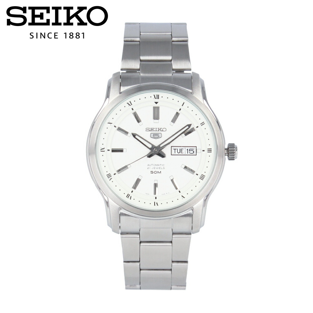 SEIKO5 セイコーファイブ 21 Jewels腕時計 メンズ オートマチック メカニカル 自動巻き アナログ 3針 メタル シルバー ホワイト SNKP09K｜時計倉庫TOKIA