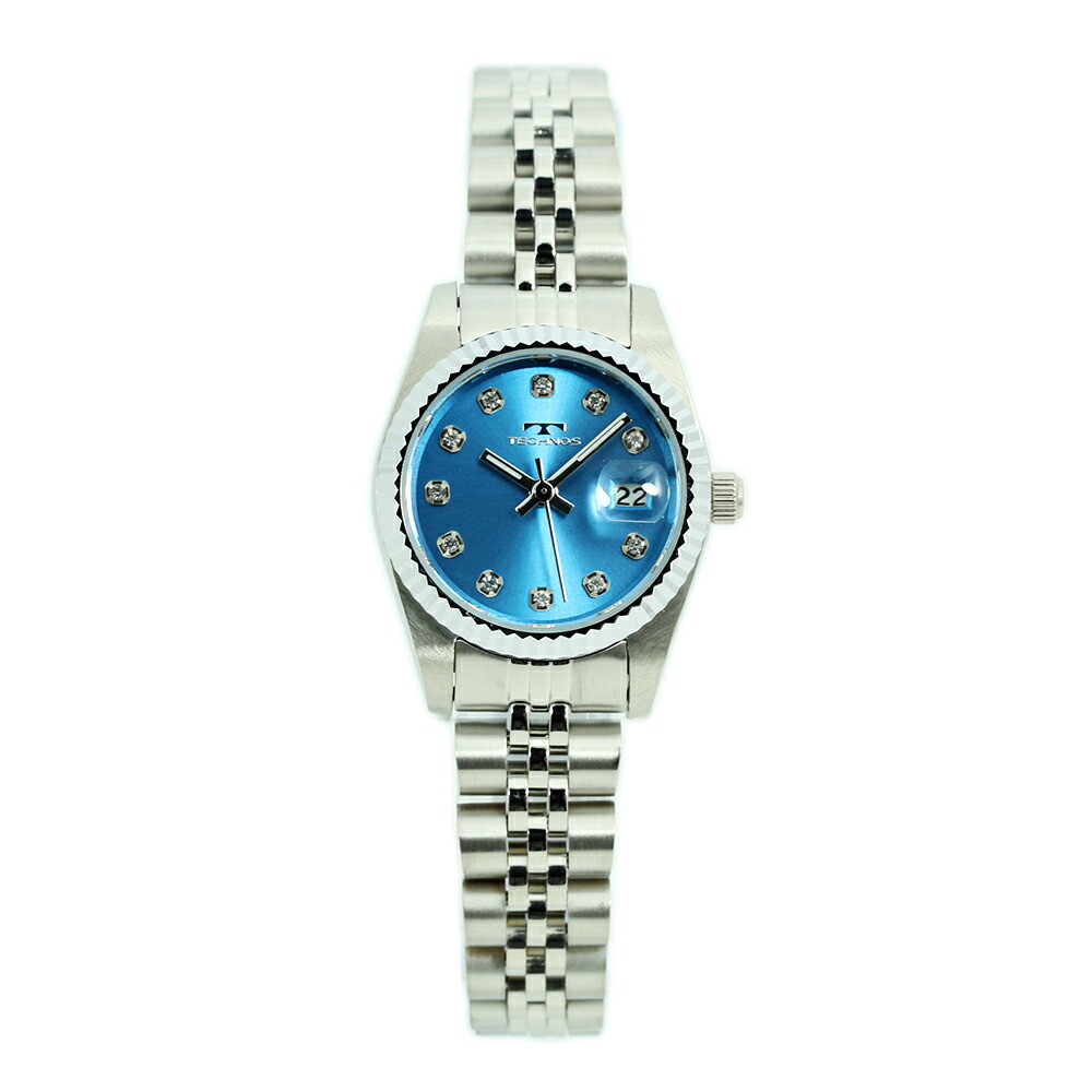 稼働 TECHNOS 腕時計 銀無垢 ダイヤモンド シルバー925 スモセコ b TECHNOS Silver925 銀無垢 テクノス ホワイトローマン シルバー
