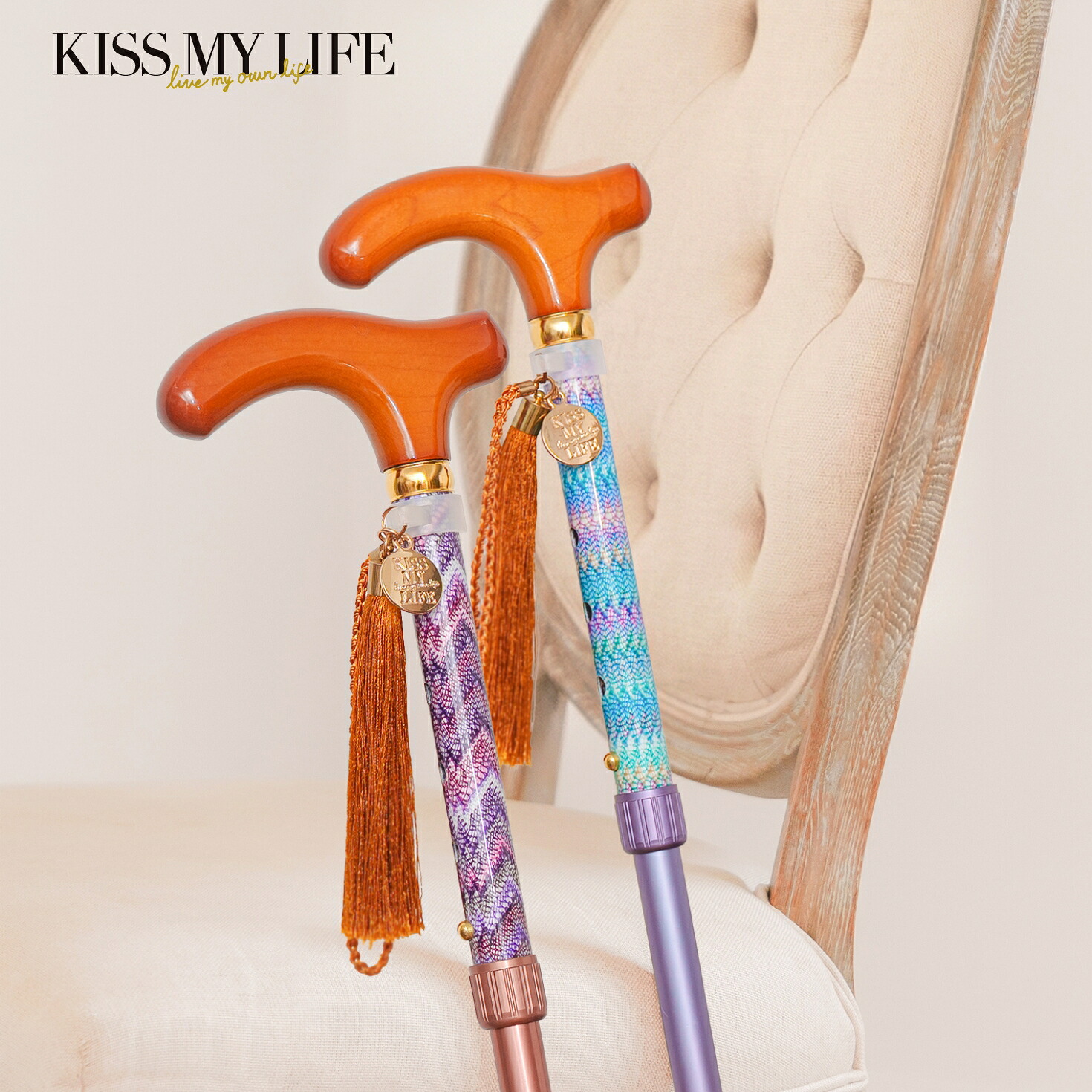 折りたたみ杖 -BONBON STICK- /Portofino Riviera Knit柄 軽量 女性 ステッキ KISS MY LIFE おしゃれ レディース かわいい SGマーク 伸縮 介護 誕生日 送料無料 ラッピング無料 女性用｜KISS MY LIFE 店