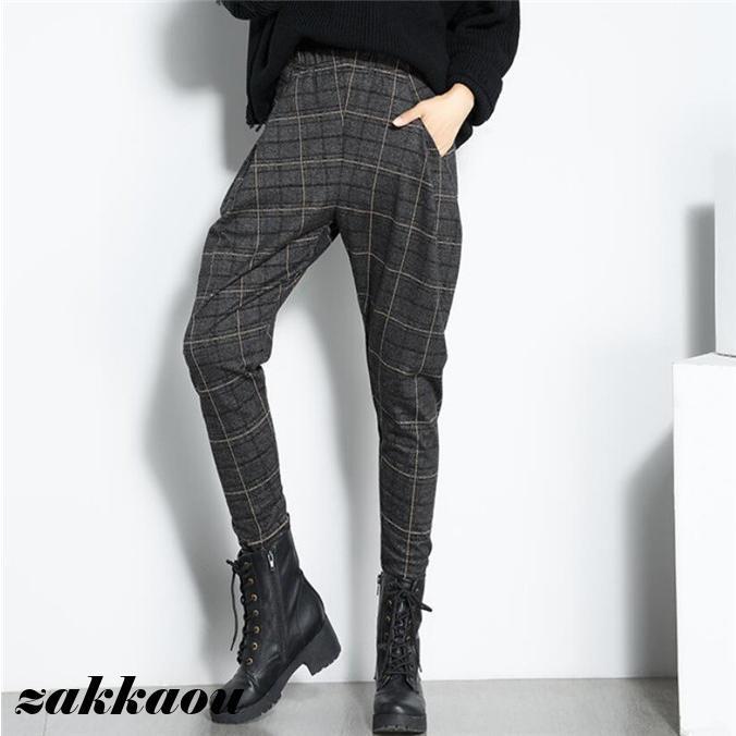 テーパードパンツ レディース ボトムス チェック柄 パンツ 厚手 ゆったり 体型カバー 秋 春 冬 サルエルパンツ