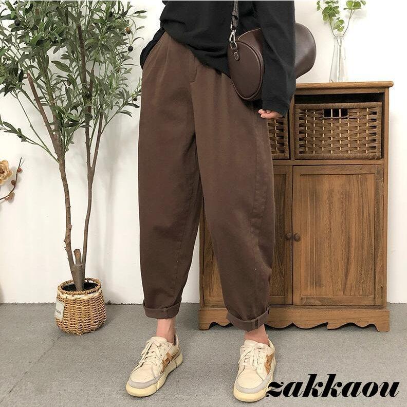 サルエルパンツ テーパードパンツ ワイドパンツ レディース 秋 春 冬 カジュアル 綿 ポケット付き ゆったり ウエストゴム 無地 きれいめ 体型カバー 九分丈