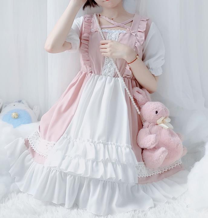 楽天市場 Lolita系 ワンピース ロリータ トップス 萌え レディース ゴスロリ ロリータファッション 変装 トップス 中袖 ピンク Tokiwa３３