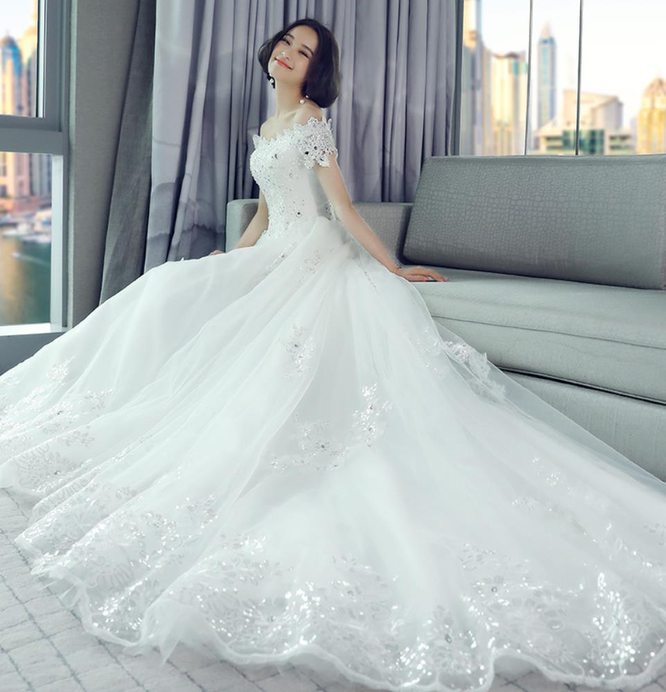 定番のお歳暮 レディースファッション ウエディングドレス ひきすそ 引き裾 舞台 コンサート レース 花嫁ドレス 安い トレーン 写真撮影 パーティー 安い ワンピース 結婚式 新入荷 ウエディングドレス 花嫁 バックコンシャス プリンセス 短袖 オフショルダー